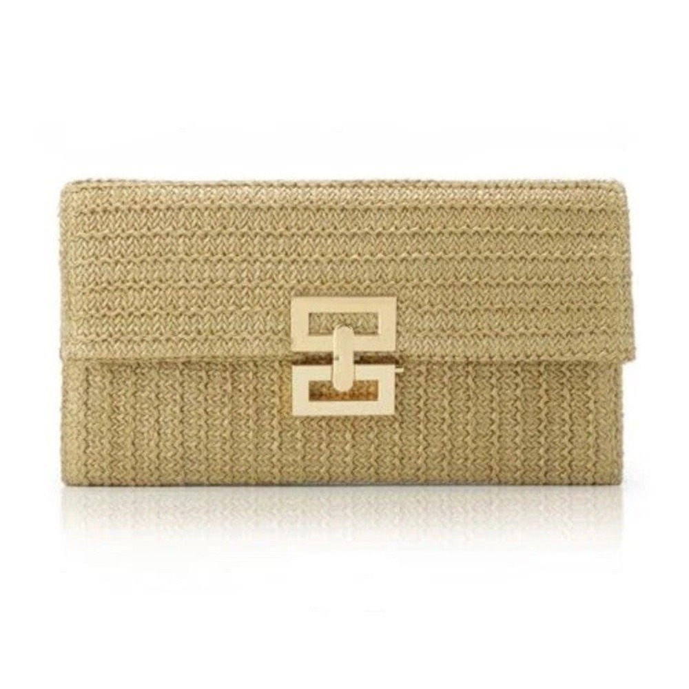 Straw Clutch Purses for Women Summer Envelope Woven Clutch Apricot